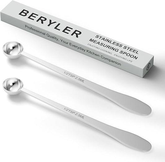 2PCS 1/2 Teaspoon(1/2tsp, 1/6tbsp, 2.5 ml) Single Measuring Spoon, Extra-long Handle Individual Measure Scoop, Stainless Steel Spoons Only