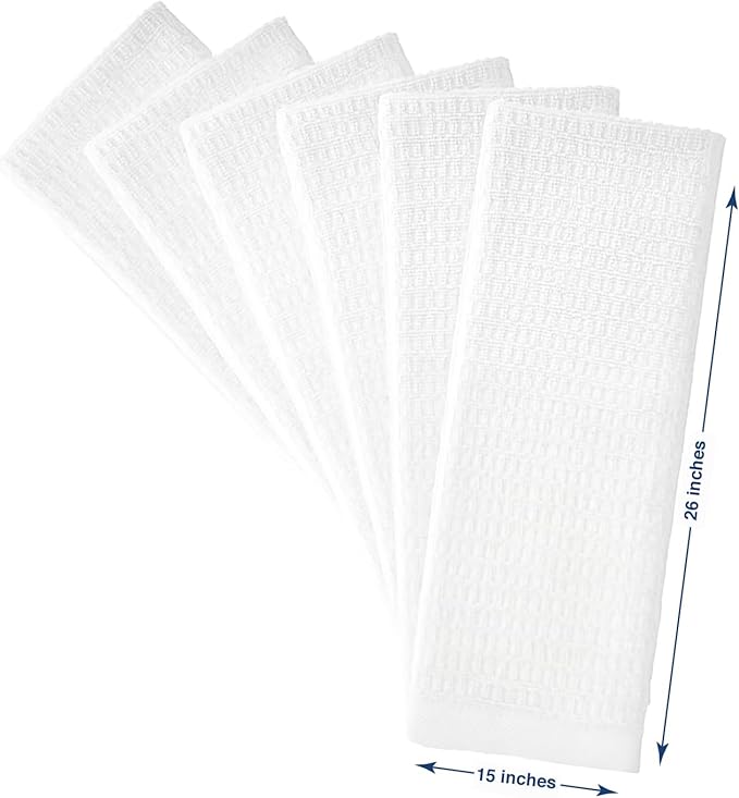 CRAFTSWORTH Kitchen Towels, 15 x 26 Inches, Pack of 6, 400 GSM, 100% Ring Spun Cotton, Striped Solid White Cotton Dish Towels Super Soft and Absorbent, Tea Towel and Bar Towel