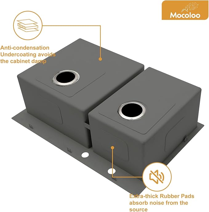 Mocoloo 33 Drop In Kitchen Sink Double Bowl 33 x 22 Drop Sink Double Bowl 60/40 T304 Stainless Steel 16 Gauge Topmount Handmade, 10 Inch Deep