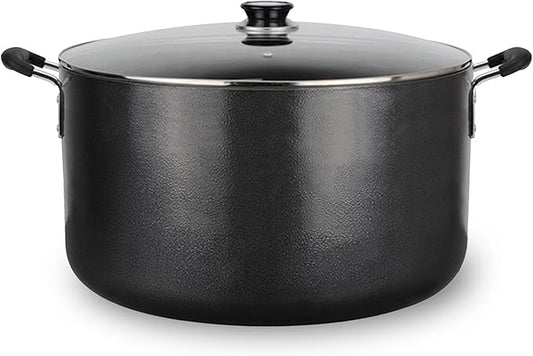 Alpine Cuisine 30 Quart Non-stick Stock Pot with Tempered Glass Lid and Carrying Handles, Multi-Purpose Cookware Aluminum Dutch Oven for Braising, Boiling, Stewing