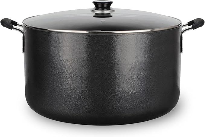Alpine Cuisine 38 Quart Non-stick Stock Pot with Tempered Glass Lid and Carrying Handles, Multi-Purpose Cookware Aluminum Dutch Oven for Braising, Boiling, Stewing