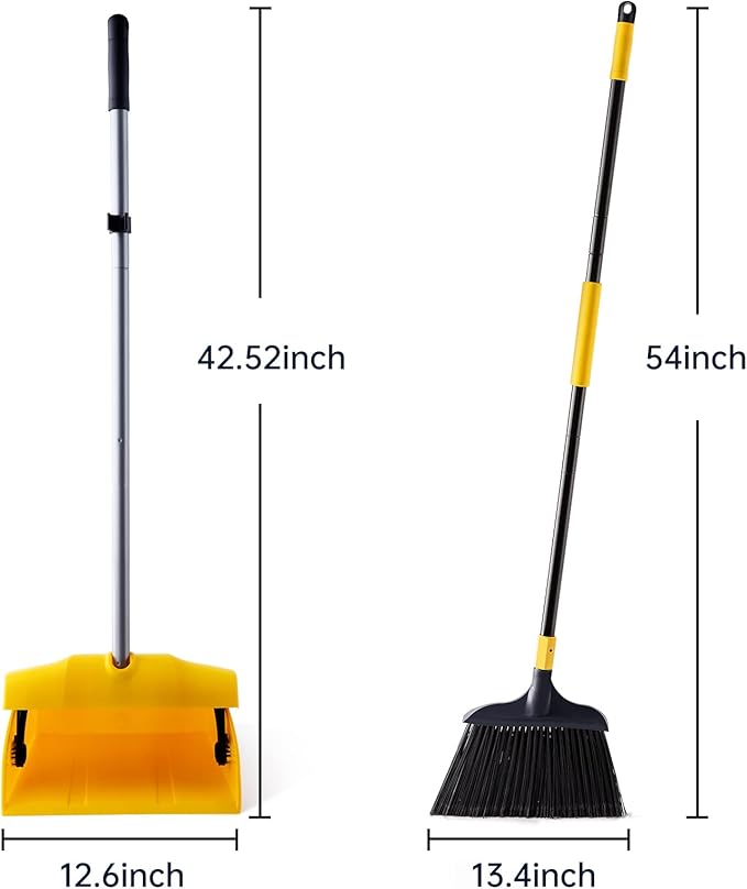 Yocada Commercial Broom and Dustpan Set with Windproof Cover Commercial Outdoor Indoor 2 Plus 1 for Courtyard Garage Lobby Mall Market Floor Home Kitchen Room Office Pet Hair Rubbish