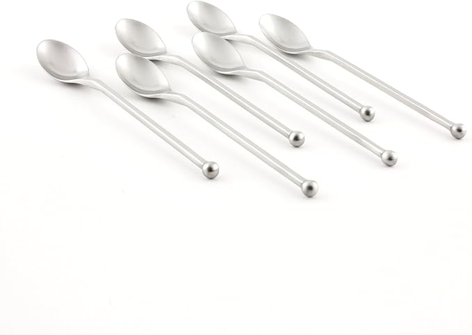 KNORK 8-Inch Long Handle Matte Iced Tea Spoon, Stainless Steel Cocktail Stirring Spoons (6 Piece Set)