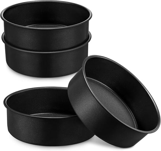 LIANYU 6 Inch Cake Baking Pans Set of 4, Stainless Steel Round Cake Bake Pan Non Stick, Fit in Pot Pressure Cooker Air Fryer, Healthy & Toxic Free, Leak-proof & Dishwasher Safe, Black