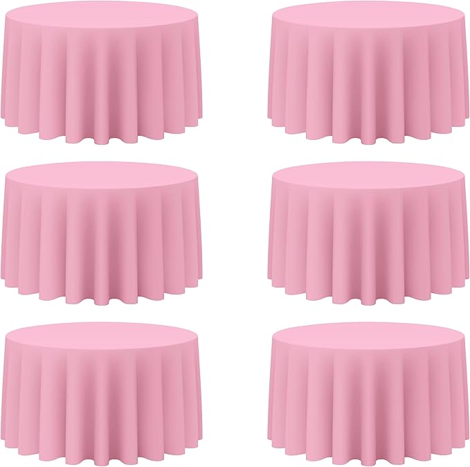 BRILLMAX 6 Pack Pink Round Tablecloths 120 Inch - Circle Bulk Linen Polyester Fabric Washable Table Cloth Cover for Wedding Reception Banquet Birthday Party Buffet Restaurant
