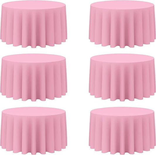 BRILLMAX 6 Pack Pink Round Tablecloths 120 Inch - Circle Bulk Linen Polyester Fabric Washable Table Cloth Cover for Wedding Reception Banquet Birthday Party Buffet Restaurant
