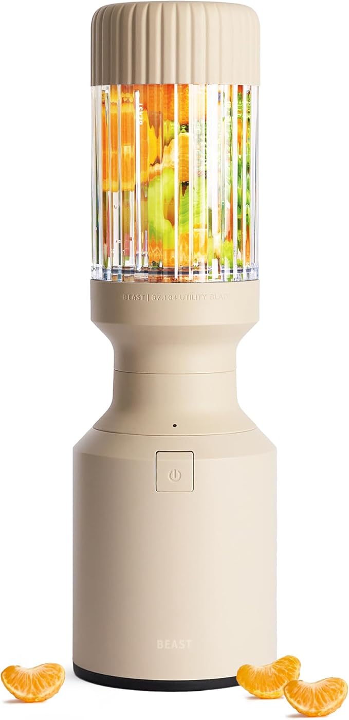 The Beast Mini Blender | Mini Countertop Kitchen Blender | Blend Smoothies and Shakes, Dressings, Sauces, Dips | Straw Cap and Straws Included | 600W (Sand)