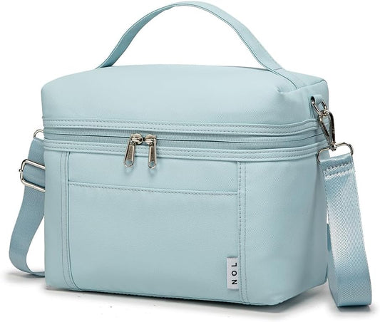 NOL Natural Organic Lifestyle Insulated Lunch Bags for Women Cooler Bag Lightweight Nylon Waterproof Lunch Box For Work (Small, Light blue)
