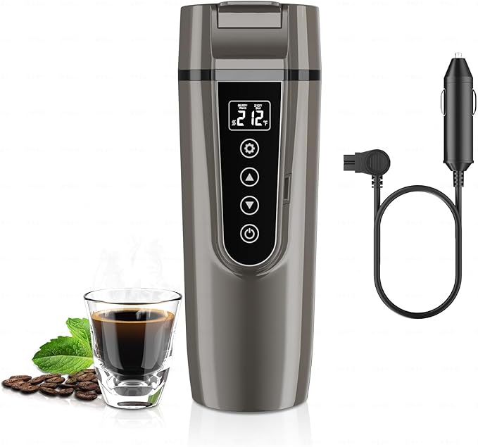 Car Electric Kettle for Travel : FVPE 12V/24V Small Electric Water Kettle, Multi-Temp Control 400 mL Portable Car Water Boiler for Brewing Coffee Tea,LCD Display 304 Stainless Steel Truck Heating Cup