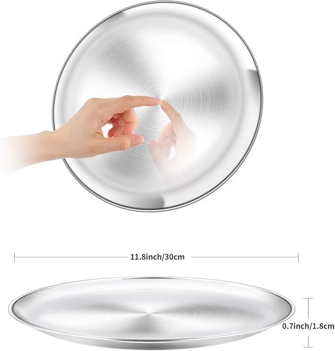 Pizza Pans, 12 inch Stainless Steel Pizza Tray, Round Pizza Dish Plate For Oven Baking, Healthy & Heavy Duty, Rust Free & Dishwasher Safe - 4 Pack