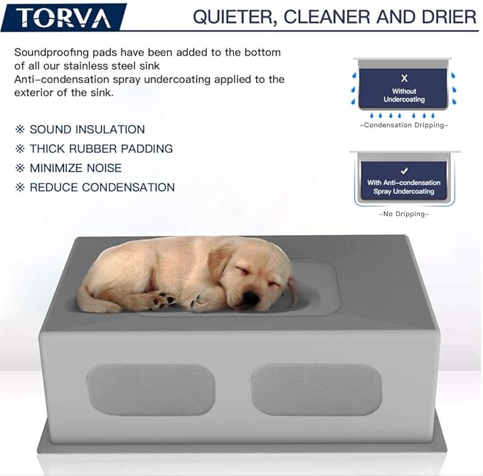 TORVA 17 x 19 Inch Undermount Kitchen Sink, Premium 304 Stainless Steel Bar Sink - 9 Inches Deep Basin Single Bowl Sink