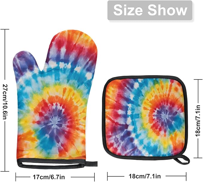 Oven Mitts Pot Holders Set 3 for Kitchen, Abstract Tie Dye Insulation Oven Gloves Heat Resistant Pot Pads Cook Essentials Accessories for BBQ Baking Cooking Kitchen Decor Gifts for Women