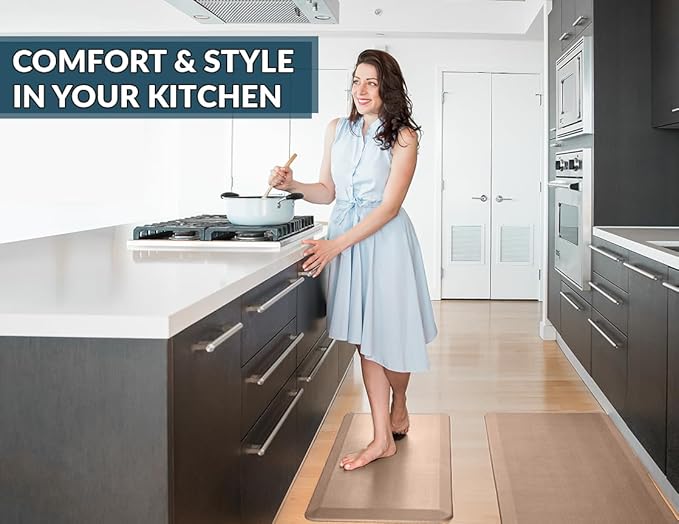 ComfiLife Anti Fatigue Floor Mat – 3/4 Inch Thick Kitchen Mats for Floor, Standing Desk Mat, Kitchen Rug – Comfort at Home, Office – Durable – Stain Resistant – Non-Slip Bottom (24" x 70", Beige)