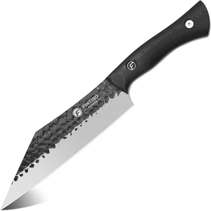 FINTISO Chef Knife 7 inch Kitchen Knife Japanese Style Boning Knife for Meat Cutting Sharp Viking Knife with Full Tang G10 Handle Butcher Knife for Home, Camping, BBQ