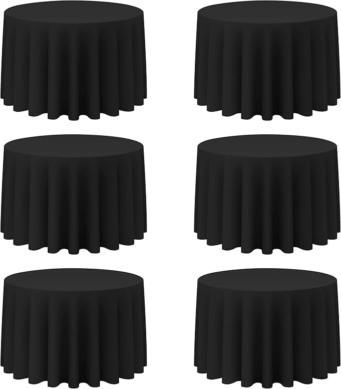 BRILLMAX 6 Pack Black Round Tablecloths 108 Inch - Circle Bulk Linen Polyester Fabric Washable Table Cloth Cover for Wedding Reception Banquet Birthday Party Buffet Restaurant