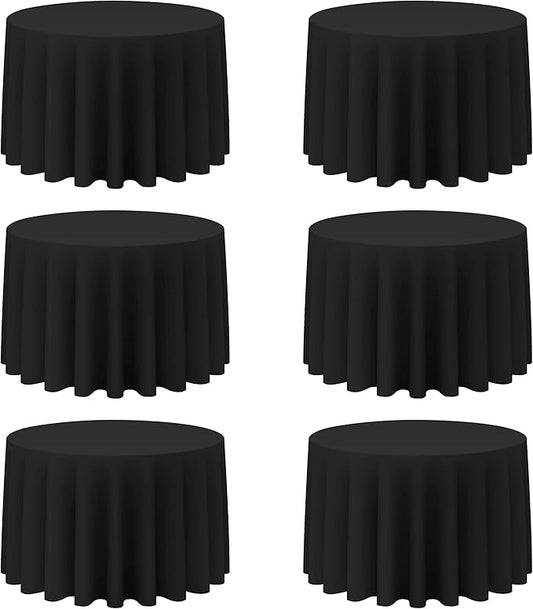 BRILLMAX 6 Pack Black Round Tablecloths 108 Inch - Circle Bulk Linen Polyester Fabric Washable Table Cloth Cover for Wedding Reception Banquet Birthday Party Buffet Restaurant