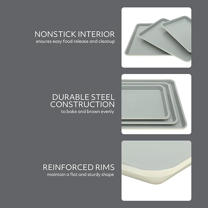 Sur La Table Kitchen Essentials Bake Sale 3-Piece Cookie Sheet Set – Nonstick Carbon Steel Baking Pans (13, 15, 18 Inch) – Grey Easy-Clean Oven Trays for Cookies, Roasting & More