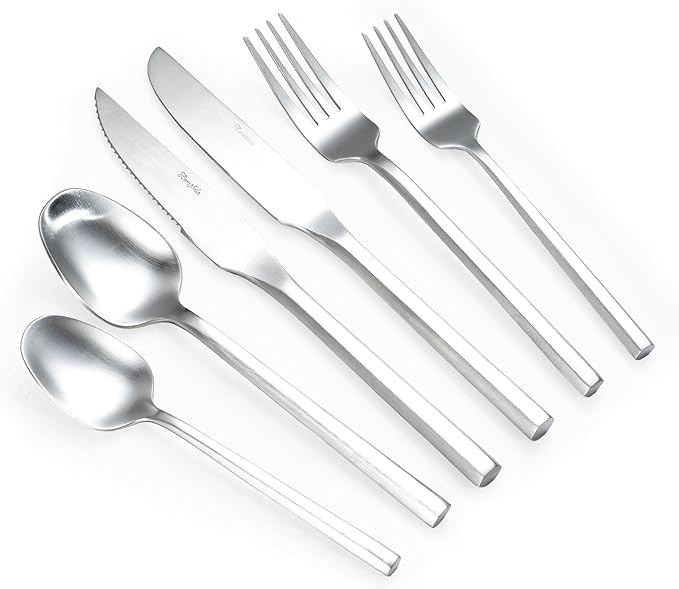 Silverware Set with Steak Knives,Zerophilo Flatware Set with Hexagon Handle 24 Pieces 18/0 Stainless Steel Cutlery Set for 4,Dishwasher Safe