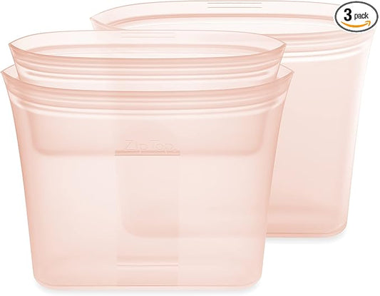 Zip Top Reusable Food Storage Bags | 3 Bag Set [Peach] - 2 Sandwich, 1 Snack | Silicone Meal Prep Container | Microwave, Dishwasher and Freezer Safe | Made in the USA