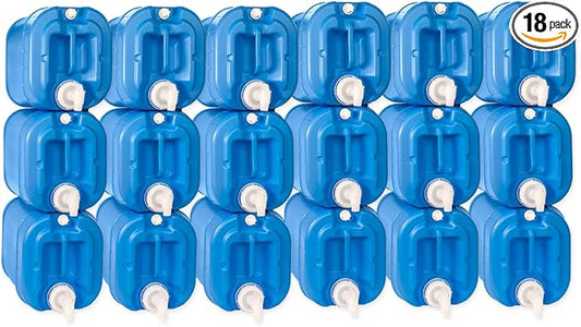 5 Gallon Stackable Water Containers (18-Pack) | 100% Food Grade, BPA-Free | Durable Indoor Outdoor Storage Large Water Jug | Camping Accessories, Survival Gear, Prepper Supplies