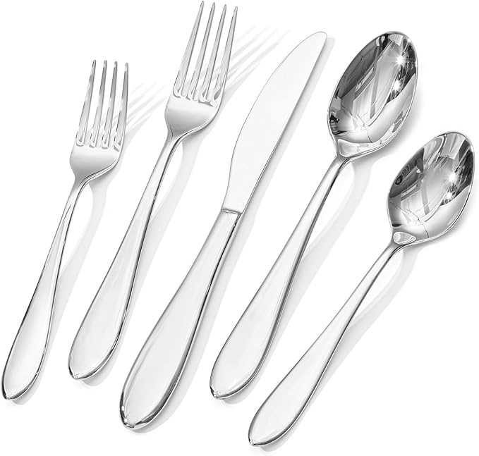 KINGSTONE 60-Piece Silverware Set for 12,18/10 Premium Stainless Steel Flatware Set, for Home, Restaurant, Wedding and Party Use, Mirror-Polished Cutlery Set, Dishwasher Safe.