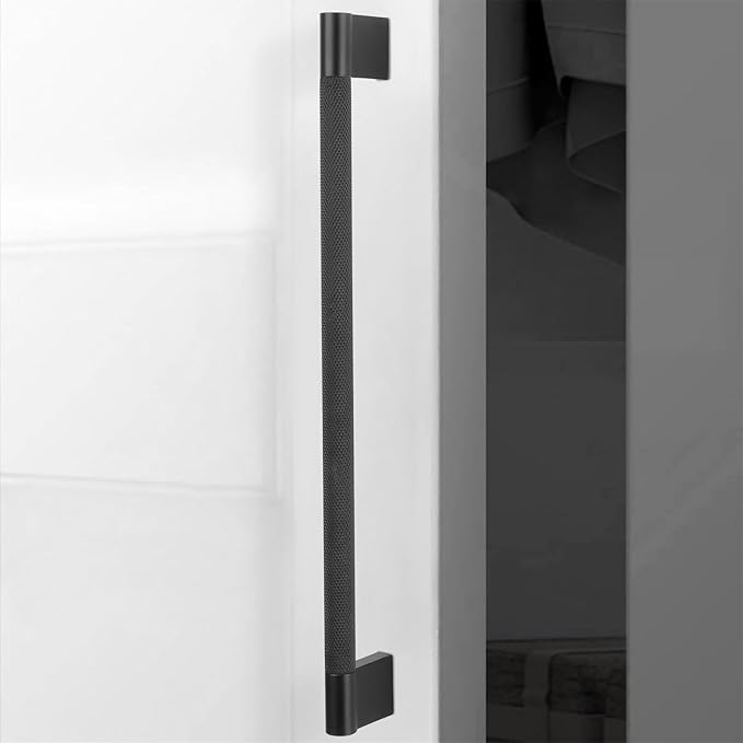 6 Pack 15 inch(384mm) Matte Black Kitchen Cabinet Handles Knurled Cabinet Pulls Black Drawer Pulls Kitchen Hardware