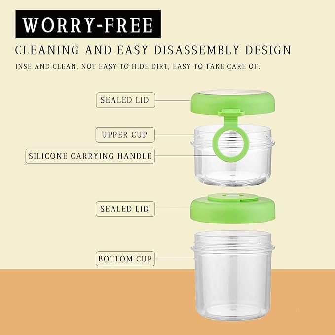 2 Pack Overnight Oats Containers with Lids, Folding Spoons 26 oz Plastic Mason Jars Containers with Lids Portable Cereal and Milk Container on The Go (White and green Oatmeal Cup)