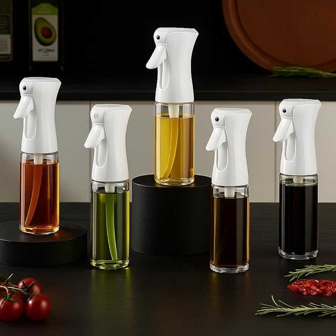 Oil Sprayer for Cooking - Olive Oil Sprayer - 200ml Glass Oil Spray Bottle in Air Fryer Accessories - Oil Dispenser for Kitchen,Air Fryer, Salad, Baking, BBQ