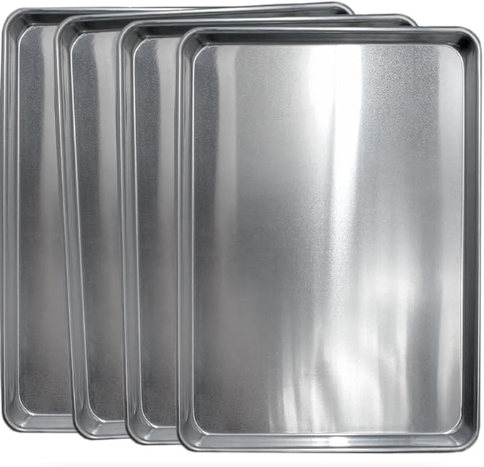 Commerical Quality Cookie Sheet Pan - 4 Pack Aluminum Half Sheet Baking Pan by Saffron & Sage Home Living - This 18x13 Baking Sheet Set is Rust & Warp Resistant, Heavy Duty, of Thick Gauge