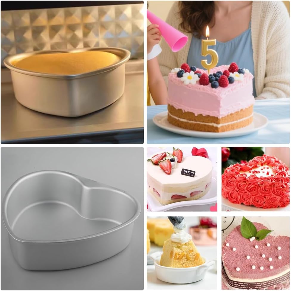 2 Pack Heart Shaped Cake Pans, 8 Inch Aluminum Heart Cake Pan, Nonstick Cake Baking Tins, Heat-Resistant Baking Mold for Wedding, Birthday, Party, Valentine's Day