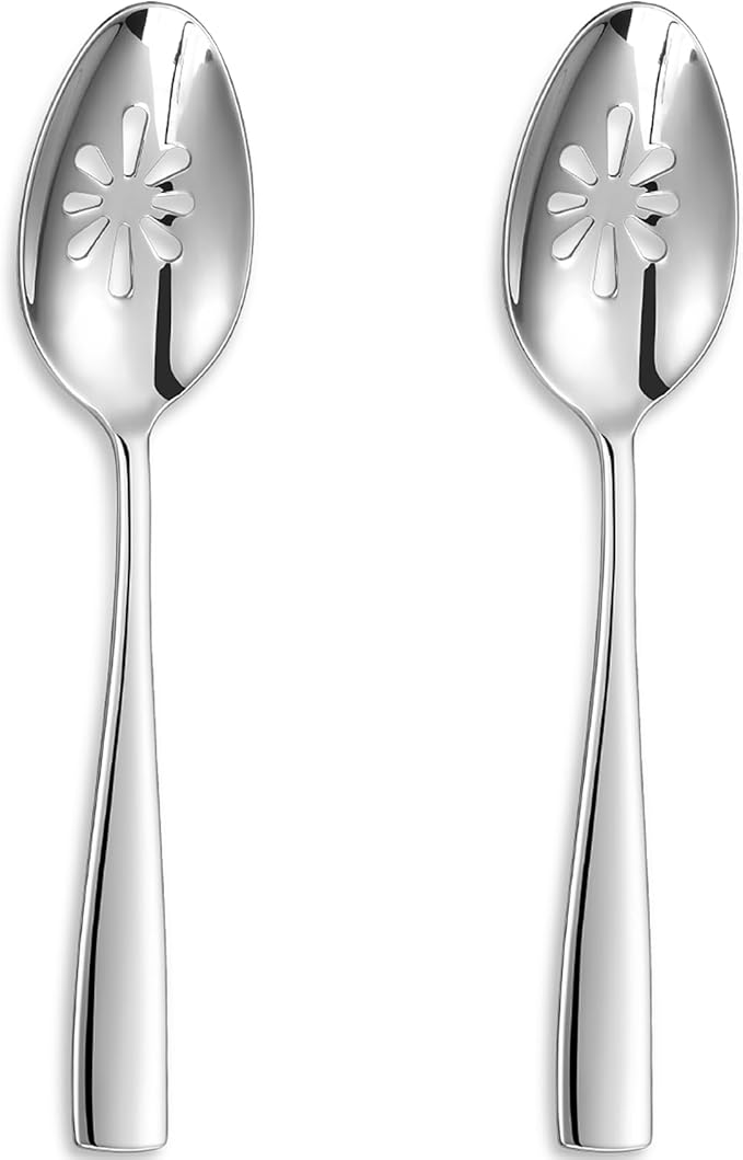 KEAWELL Premium Louis Serving Utensils, 18/10 Stainless Steel, Squared Edge Design, Mirror Finish, Dishwasher Safe (Slotted Spoons, Set of 2)