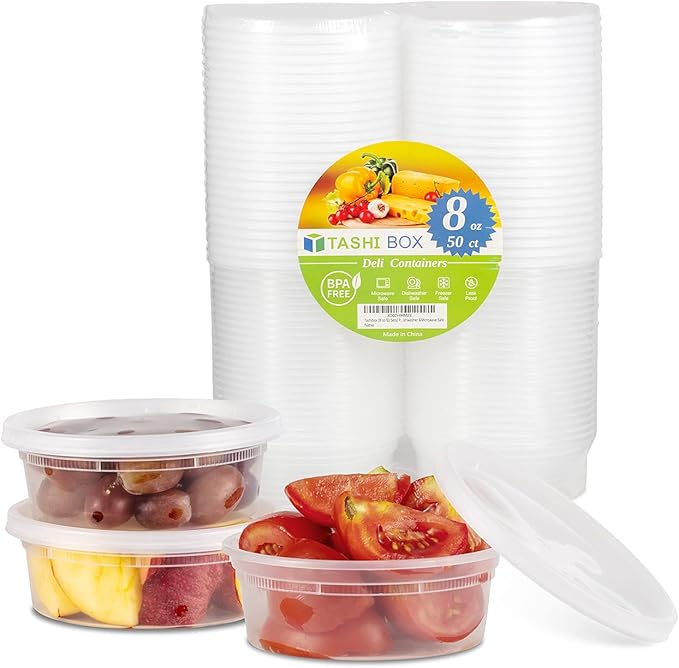 TashiBox [8 oz-50 Sets Plastic food storage containers with lids airtight, BPA Free, Microwave/Dishwasher/Freezer Safe/