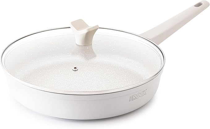 THE ROCK SOHO 11-Inch Non Stick Frying Pan with Lid–Nothing Sticks, Never Warps, Lasts Longer, Ceramic Non Toxic Skillet with Heat-Resistant Handle, PTFE PFOA&PFAS Free, Oven & Dishwasher Safe, Cream