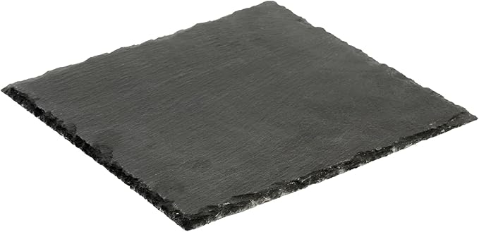 Restaurantware Slate Serving Trays 10 Pack of 8 x 8" Foam Feet Charcuterie Stone Plates Rustic Edges Freezable Black Square Serving Display Cheese Boards for Kitchen, Dining, Parties