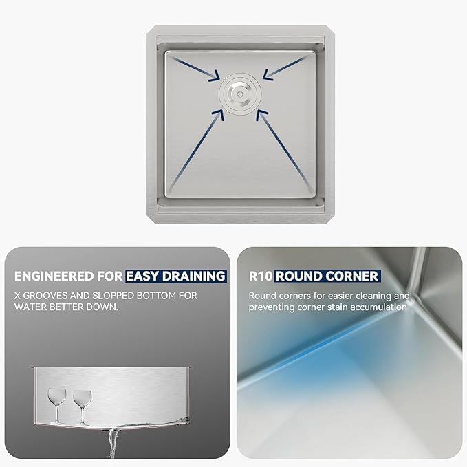 Lordear Undermount RV Kitchen Sink 13x15 Inch Bar Prep Sink 16 Gauge Stainless Steel Workstation Sink 13” With Cutting Board Small Kitchen Sink