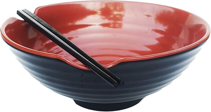 4 XL Ramen bowl set. 12 Pieces Pho Bowls. Asian Japanese soup. Utensil: Spoons and Chopsticks kit. Melamine, Large 52 oz. Noodles, Rice, Udon, Thai, Chinese, Korean, Udon, Wonton, Miso, 9 inch