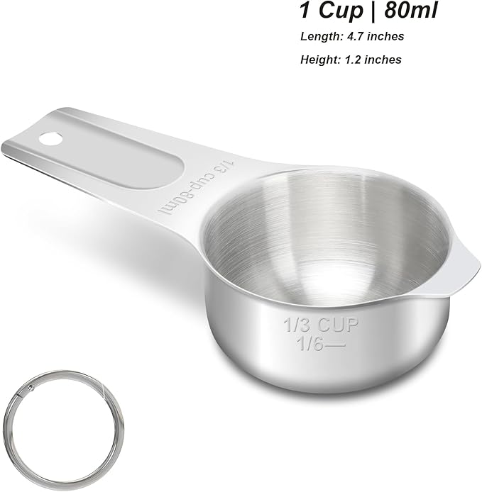 1/3 Cup (80 ml | 2.7 oz | 80 cc) Stainless Steel Measuring Cup, Metal Measuring Cup for Cooking & Baking