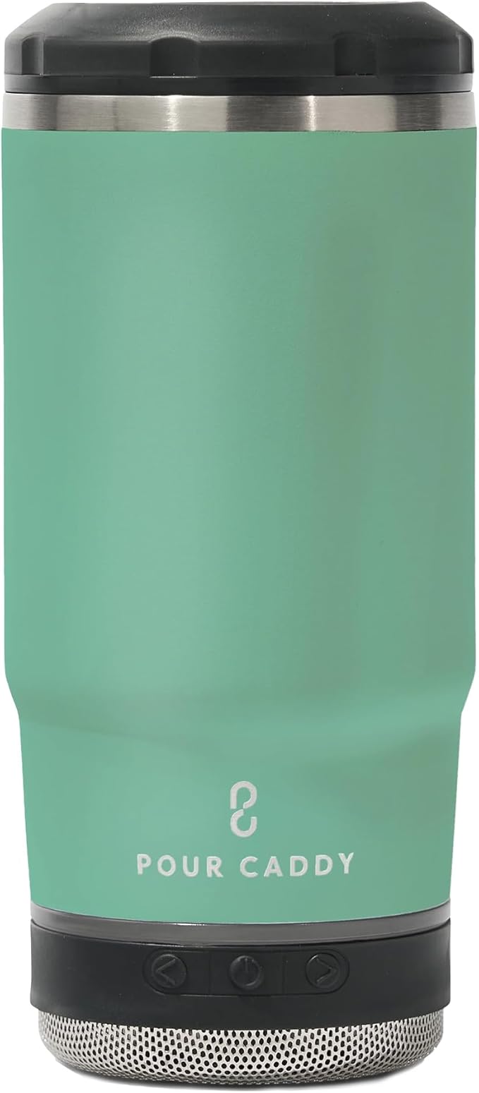Chill & Brew, Insulated Can & Bottle Holder, Bluetooth Cup with Speaker, Fits 12 oz Cans, Skinny Cans, Most Bottles & Cold Drinks, Seafoam