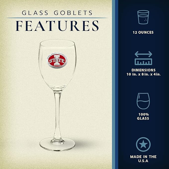 Heritage Pewter Iowa State Glass Goblets – Set of 2 | 12 OZ Goblet Wine Glasses | Expertly Crafted Pewter Glass