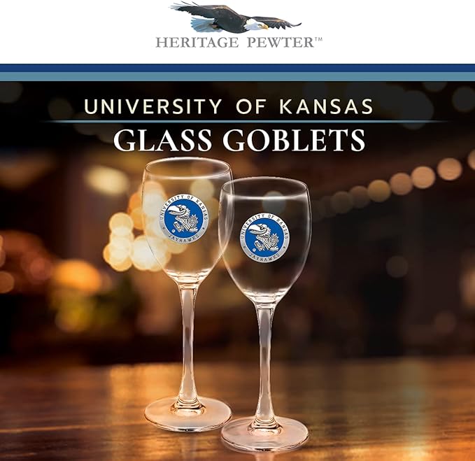 Heritage Pewter Kansas Jayhawks Glass Goblets – Set of 2 | 12 OZ Goblet Wine Glasses | Expertly Crafted Pewter Glass