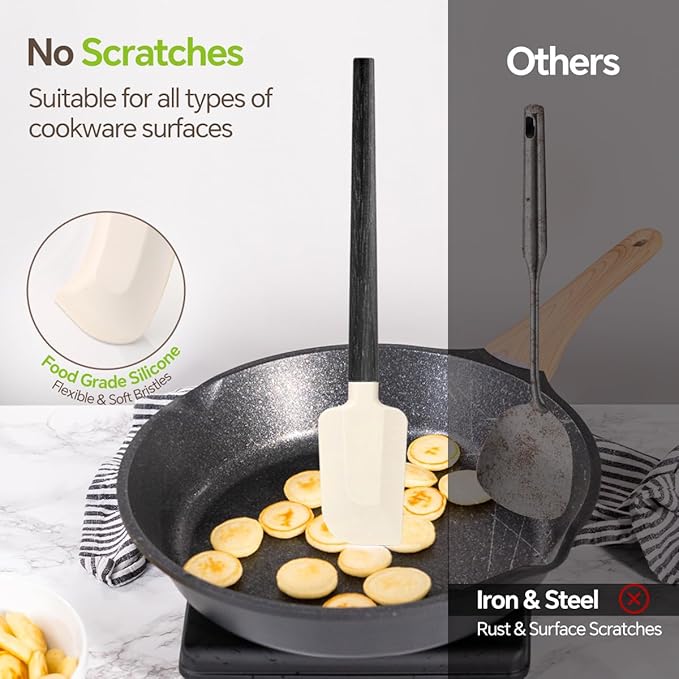 Silicone Spatula Set, Food Grade Rubber Spatula-4 Piece Nonstick Rubber Spatulas, Spoonula, Jar Scraper for Cooking, Baking, Mixing, Frosting - Heat Resistant Up to 600°F (Spatulas-Black)