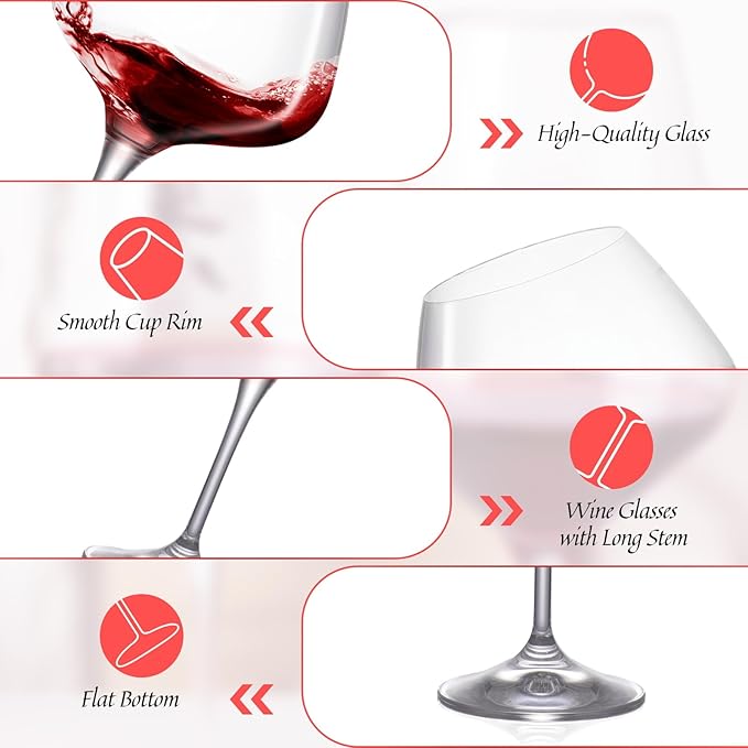 KAMMAK Wine Glasses Set of 2, 20 oz Hand Blown Crystal Bordeaux Wine Glasses, Thin Rim & Long Stem, Perfect for Red & White, Daily Use, Wedding Anniversary or Birthday Gift with Gift Box, Rebecca