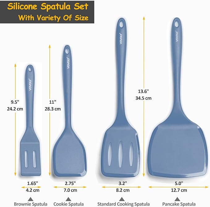 Silicone Spatula Set, 600°F Heat Resistant Silicone Spatula Turner Flipper for Cooking, Non Stick and Non Scratch Kitchen Utensils for Eggs & Pancakes, 4 Pack,Starry Blue