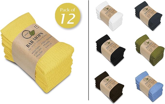 Softolle Bar Mop Towels, Pack of 12-16x19 Inches - 100% Cotton Super Absorbent Towels, Multi-Purpose for Home and Bar Cleaning (Yellow)