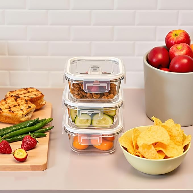 16OZ Square Glass Meal Prep Containers with Lids, 2 Cup Square food Storage Containers, Heat-Resistant BPA-Free Small Glass Food Containers, MicrowaveDishwasherFreezer Safe (4 Pack)