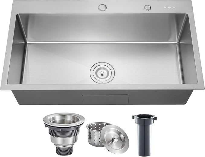 Kitchen Sink 32x18 Topmount Single Bowl Drop-in Sinks 304 Stainless Steel Handmade Home Bar Outdoor RV Sinks Brushed