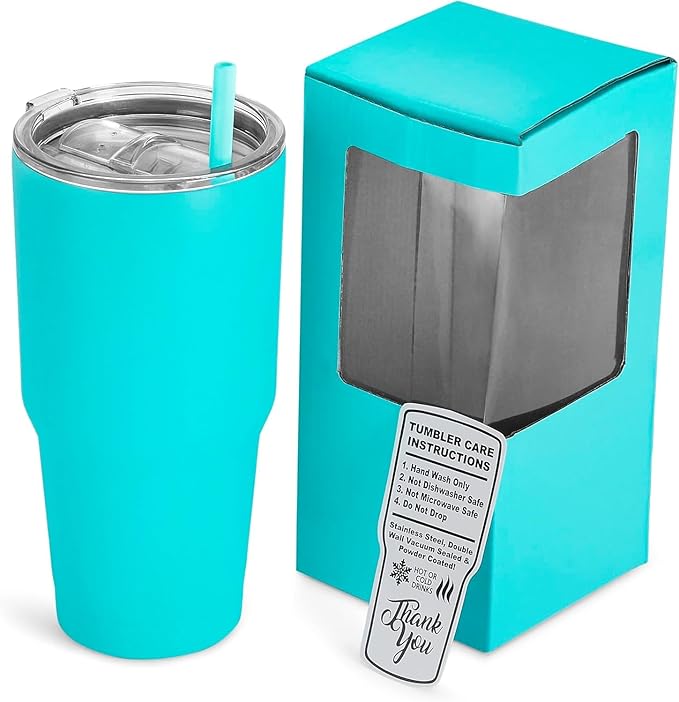 EMM Stainless Steel Coffee Tumblers, Tumbler With Sliding Lid & Silicone Straw, Durable, Spill Proof, Vacuum Insulated Drinkware - Teal
