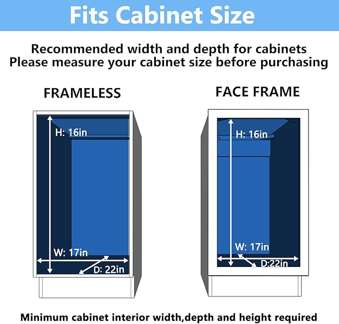 2 Tier Individual Pull Out Cabinet Organizer 16½" W x 21½" D, Heavy Duty Cabinet Pull Out Shelves, Slide Out Drawers Organization for Kitchen Cabinets Bathroom