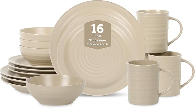Stone Lain Orbit 16-Piece Dinnerware Set Stoneware, Beige