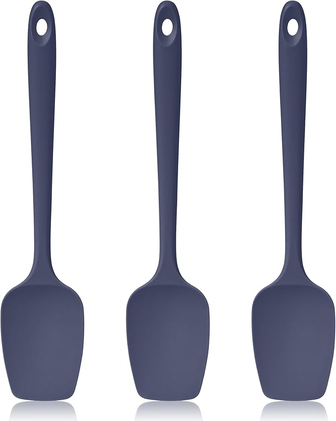 600ºF Heat Resistant Spatulas, High Heat Food Safe Semless Kitchen Silicone Spoon Spoonula Scraper Set for Cooking Baking Mixing Scraping Stirring Nonstick Cookware Pan (3Pcs,Midniaht Blue)